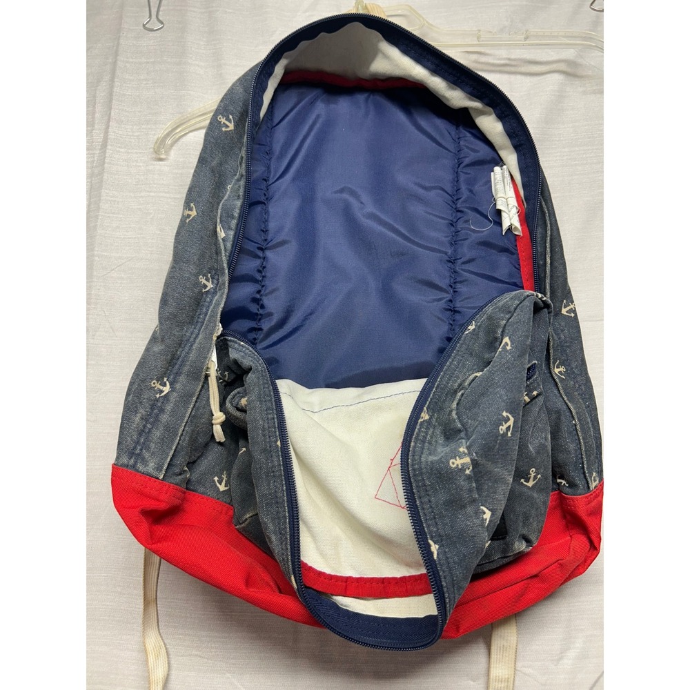 JanSport Anchor Print Backpack Navy Blue Red Denim Canvas School Bag T64Q - Picture 4 of 4